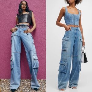 Alice + Olivia CAY BAGGY DENIM CARGO in Brea blue